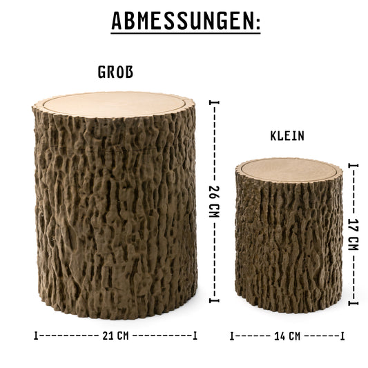 Baumstamm-Abfalleimer mit Schwingdeckel – Natürlichkeit trifft Funktion